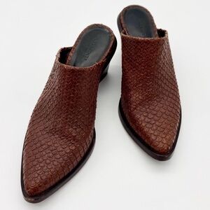 Vintage 90’s All Saints Brown Snakeskin Leather Mules Size 7.5